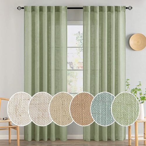 MIULEE Sage Green Linen Curtains 84 Inch Length for Bedroom Living Room, Soft Thick Linen Textured Window Drapes Semi Sheer Light Filtering Back Tab Rod Pocket Burlap Look Farmhouse Decor, 2 Panels