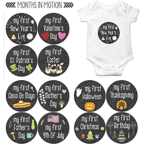 My First Holiday Baby Stickers Milestone Christmas, Birthday, Halloween, Easter, Thanksgiving Baby Sticker Chalkboard