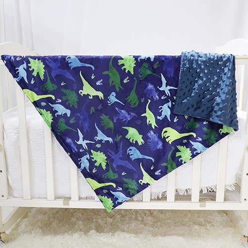 Baby Blanket for Kids Super Soft Fleece Blanket with Dotted Backing, Toddler Blanket with Dinosaurs Multicolor Printed