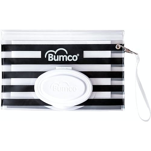 BUMCO Airtight Wipes Dispenser, Keeps Wet, Reusable Refillable Pouch, Diaper Bag Organizer for Travel, Carrying Clutch, Unique Baby Gift for Girl Boy [Black]