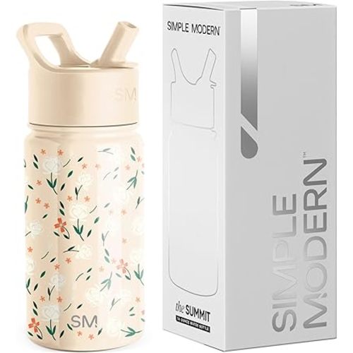 Simple Modern Kids Summit Water Bottle with Straw Lid | 14oz Stainless Steel Cup Insulated Tumbler for Toddlers, School | Chloe Floral