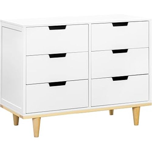 DaVinci Marley 6-Drawer Double Dresser in White Finish and Natural Legs