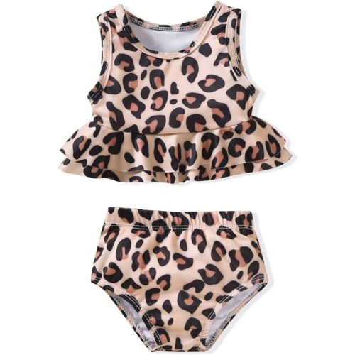 Aalizzwell Toddler Baby Girl Bathing Suit Two Piece Swimsuit Bikini Beach Wear - 3-6 Months - Cheetah Khaki