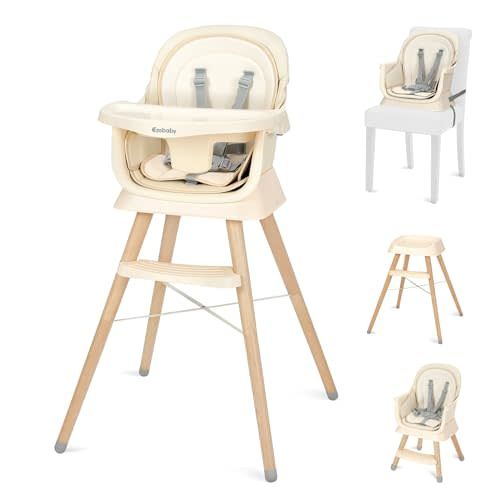 Ezebaby Portable Baby High Chair, High Chairs for Babies and Toddlers with Adjustable Legs, 6-in-1 Convertible to Booster Seat for Dining Table, Toddlers High Chair with Double Cushions - Cream
