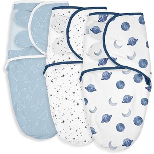 Soarwg Kids Baby Swaddle, Organic Adjustable Baby Swaddles for Newborns, Sleep Sack for Baby Boy and Girl 0-3 Months, 100% Cotton Certified Standard 100 by Oeko-TEX, 3-Pack (Starry Skies)