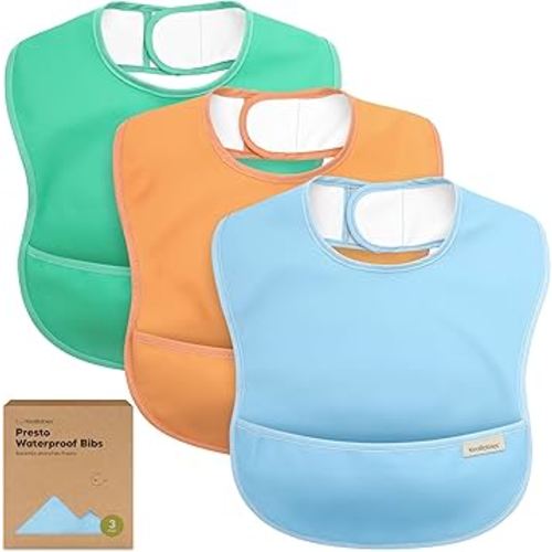 KeaBabies 3-Pack Waterproof Baby Bibs for Eating - Lightweight Toddler Feeding Bibs with Large Food Catcher, Mess Proof, Food-Grade Baby Eating Essentials, Easy to Put On & Clean (Basics)