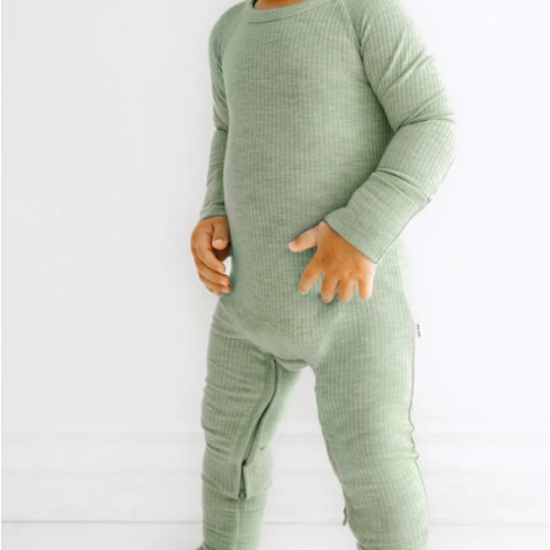 Heather Sage Ribbed Crescent Zippy - Little Sleepies