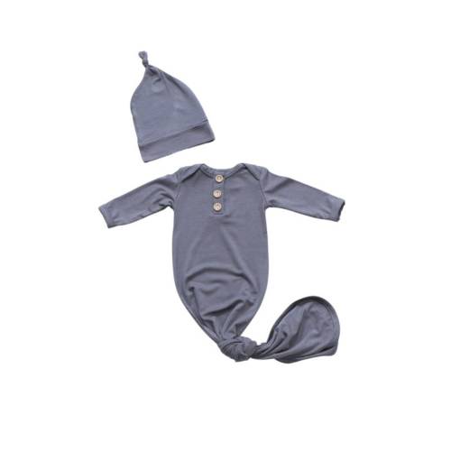 Newborn Baby Knotted Gown, gray, gender neutral coming home outfit, newborn outfit, infant gown, baby boy outfit, baby girl outfit