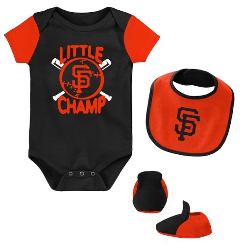 Newborn & Infant San Francisco Giants Black/Orange Little Champ Three-Pack Bodysuit, Bib & Booties Set
