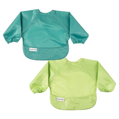 Tiny Twinkle Mess Proof Baby Bib, 2 Pack Long Sleeve Bib Outfit, Waterproof Bibs for Toddlers, Machine Washable, Tug Proof (Rainforest, Small 6-24 Months)