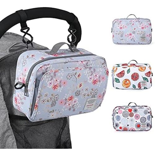 Baby Stroller Organizer Bag with Insulated Pocket, Universal Fit Most Strollers, Space for Diapers, Wipes & Toys, Flowers