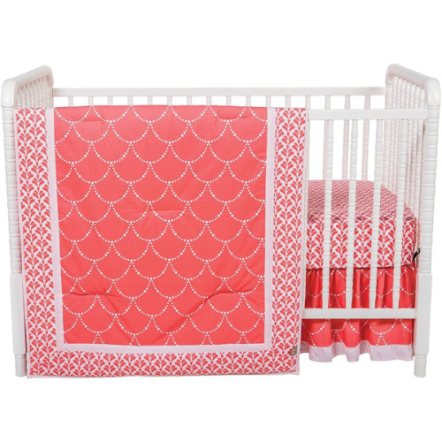 Trend Lab Coral/White 3 Piece Crib Bedding Set, Can Be Used As A Blanket Or A Playmat for Tummy Time, Includes Quilt, Fitted Crib Sheet and Skirt
