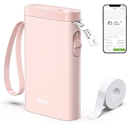 Nelko Label Maker Machine with Tape, P21 Portable Bluetooth Label Printer, Wireless Built-in Cutter Sticker Maker Mini Label Makers with Multiple Templates for Organizing Storage Office Home, Pink