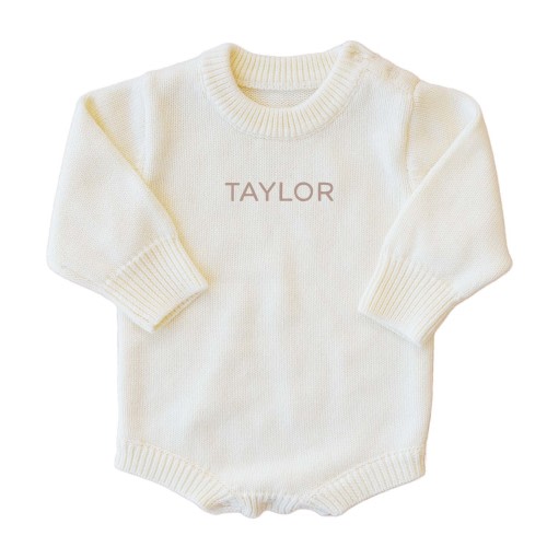 Personalized Knit Sweater Bubble Romper | Bone