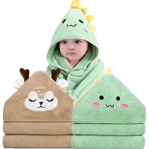 2 Pack Hooded Baby Towels - Premium Ultra Soft Organic Baby Bath Towel – Absorbent and Hypoallergenic Towels for Baby Boy Girl, Toddler, Newborn Essentials (Green,Brown)