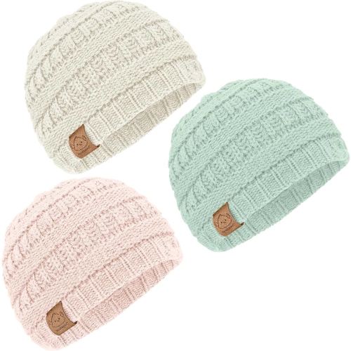 3-Pack Baby Beanies for Boys, Girls - Stretchy Knit Baby Hats, Cute Newborn & Toddler Winter Hat, Soft & Warm Infant Beanie 6-36 Months (Macaron, M)