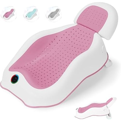 Baby Bath Support,Ideal for Babies Less Than 6 Months Old,with Thermometer-Adjustable Slope Newborn Bathtub, Baby tubs for Baby tubs for Newborn Essentials Must Haves (Pink)