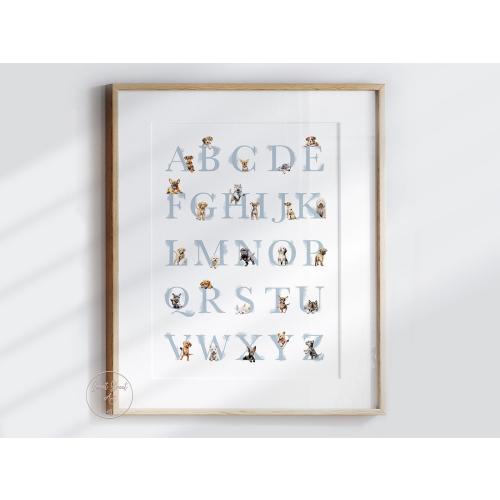 Puppy ALPHABET POSTER | Puppy Nursery Decor | Puppy Dog Wall Art for a Boy's Bedroom or Nursery | Dog ABC Poster | Alphabet nursery art P1
