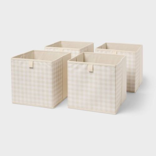 11''x10.5'' Dual 4pk Fabric Decorative Storage Bin Tan/Gingham - Brightroom™
