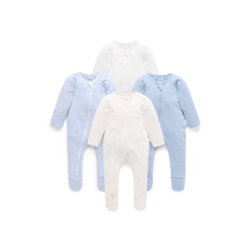 4 Pack Zip Footie Boys, 3-6M Pale Blue Bear Pack