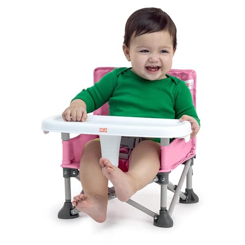 Bright Starts Pop 'N Sit Portable Booster, Indoor/Outdoor Use, Floor Seat with Feeding Tray, Pink, 6 Mos - 3 Yrs
