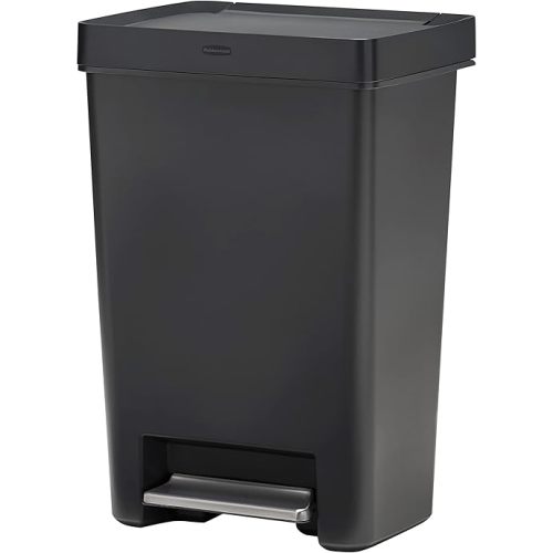Rubbermaid Premier Series II Step-On Trash Can for Home and Kitchen, with Lid Lock and Slow Close, 12.4 Gallon, Charcoal, for Home/Kitchen/Garage/Apartment/Office