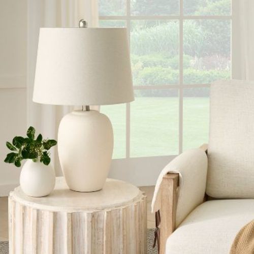 23" Brown Unglazed Ceramic Urn Table Lamp - Nourison