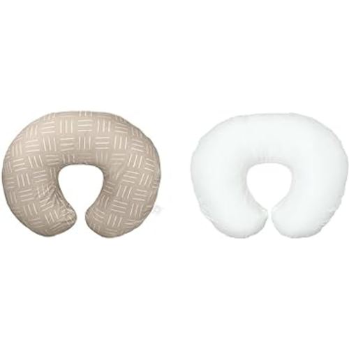 Boppy Nursing Pillow Organic Original Support, Sand Criss Cross & Original Nursing Pillow Liner, Bright White, Machine Washable and Wipeable, Extends Time Between Washes, Liner Only