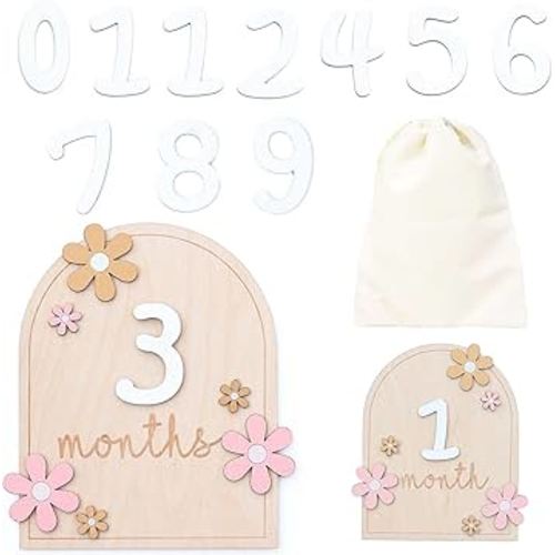 Baby Monthly Milestone Cards, Monthly Baby Milestone Signs, Monthly Milestone Signs for 1-12 Month Baby, Newborn Gift for Girl and Boy (Flower)