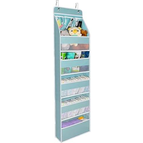 Univivi Door Hanging Organizer Nursery Door Hanging Storage Closet with 5 Large Pockets and 3 Small PVC Pockets Over Door Organizer for Cosmetics, Toys and Sundries (Blue)
