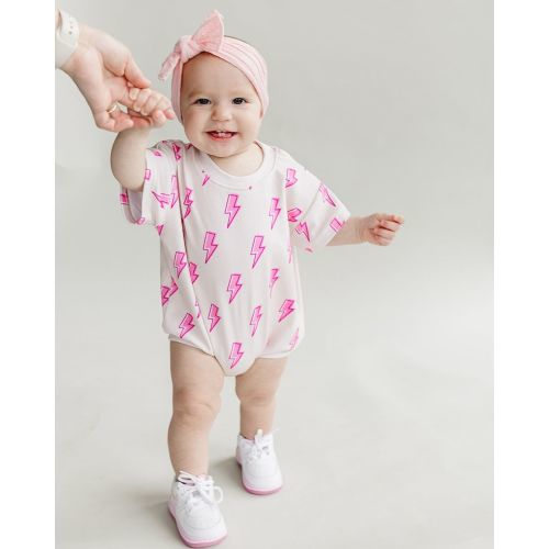 LPK Short Sleeve Bubble Romper - Pink Bolts