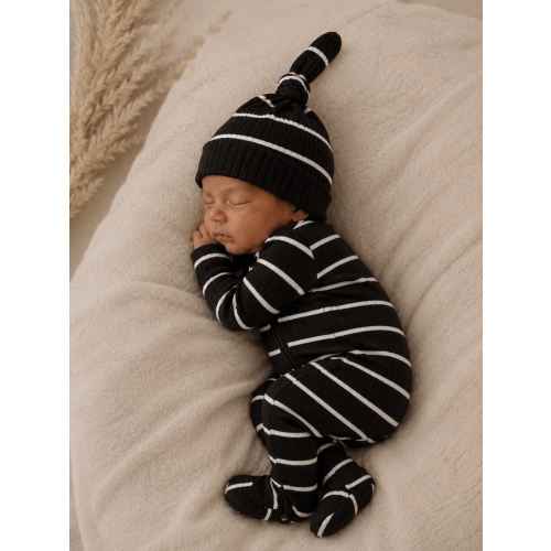 Black/White Stripe / Ribbed 2-Way Zip Footie – SpearmintLOVE