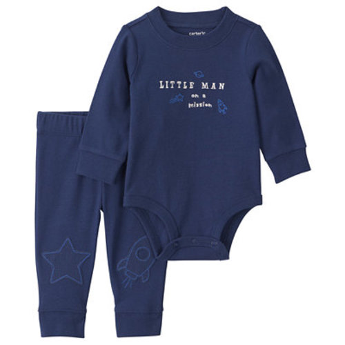 Baby Boys' Little Man On A Mission Space Long-Sleeve Bodysuit and Pants, 2-Piece Set