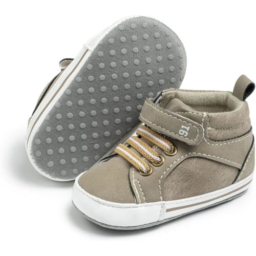 Meckior Toddler Baby Boys Girls High Tops Ankle Sneakers Soft Anti-Slip Sole PU Leather Moccasins Infant Newborn Prewalker First Walking Crib Shoes