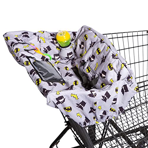 J.L. Childress DC Comics Batman Shopping Cart & High Chair Cover - for Baby, Kids, Toddler, Boy - Phone Holder and Toy Loops - Extra Large, Universal Grocery Cart Cover - Batman