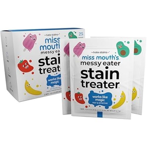Miss Mouth's Messy Eater Stain Treater Wipes - 25 Pack Stain Remover - Newborn & Baby Essentials - No Dry Cleaning Food, Grease, Coffee Off Laundry, Underwear, Fabric