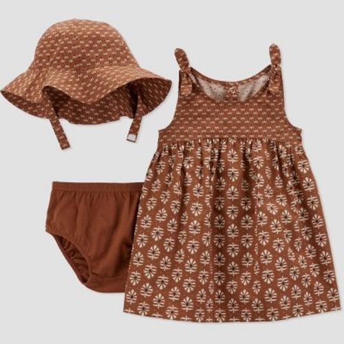 Carter's Just One You® Baby Girls' Geo Dress With Hat Coordinate Set - Brown Newborn