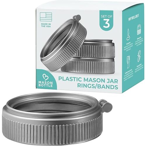 Mason Bottle Plastic Jar Rings (3-Pack) – Fits Regular-Mouth Mason Jars – Reusable, BPA-Free, Non-Toxic, Rust-Proof, Made in USA (Lid and Bottle Not Included)