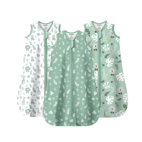 Mosebears 3Pcs 0.5 Tog Baby Sleep Sack 12-18 Months 100% Cotton Unisex Baby Wearable Blanket With 2-way Zipper