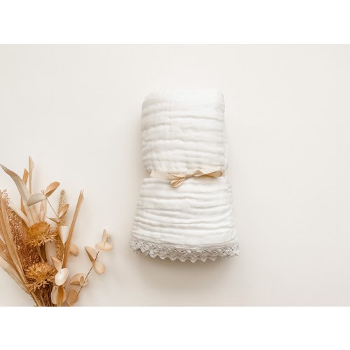 White Lace Muslin Swaddle Blanket, white Lace blanket, Lace Swaddle, Newborn Swaddle, Lace baby blanket, Lace blanket, White Swaddle