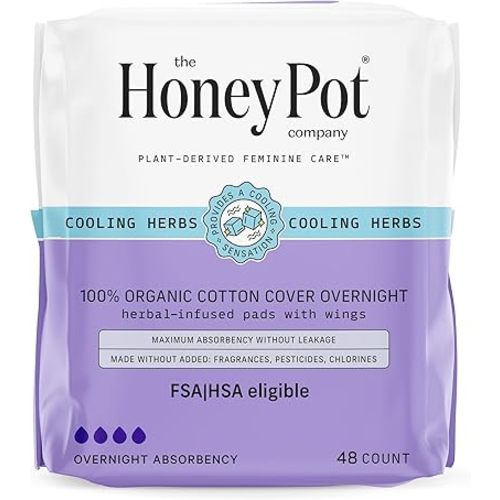 The Honey Pot Company - 48 ct - Herbal Pads for Women - Overnight Pads w/Wings - Infused w/Essential Oils for Cooling Effect & Organic Cotton Cover - Sanitary Pads - Feminine Care - FSA & HSA