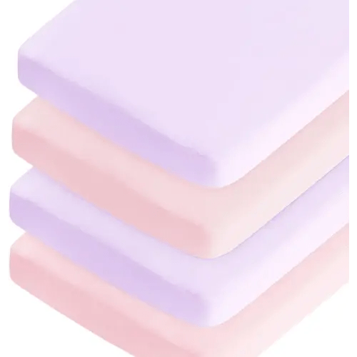 Crib Sheets Girl 4 Pack, Baby Crib Sheets for Standard Crib Mattress & Toddler Bed Mattress, Snug Fit Breathable Soft Fitted Crib Sheet (28''x 52''x 8''), Crib Sheets for Baby Girl Pink & Purple