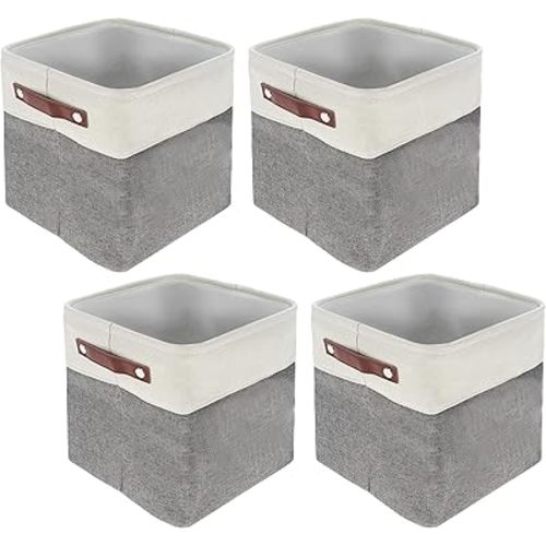 Fabric Cube Storage Bins 4 Pack - 10 x 10in White/Gray Foldable Storage Cubes for Organization