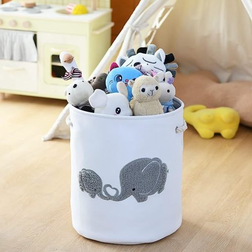 INough Large Kids Hampers for Laundry Elephant Laundry Hamper Kids Canvas Hampers for Laundry for Girls, Laundry Basket, Toddler Laundry Hamper Kids for Baby Room, Livingroom, Kidsroom, Play Room - FurryElephant H
