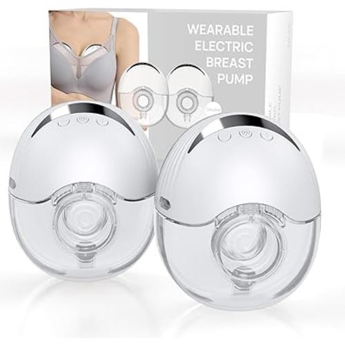 Hands Free Breast Pump Wearable MY-375 - Strong Suction, Low Noise, Wearable Breastfeeding Pump with 4 Mode &12 Levels, Portable Electric Breast Pump - 19/21/24mm Insert/Flange, 2 Pack (White)
