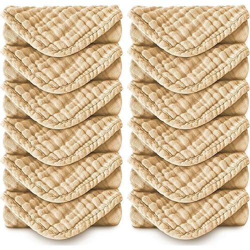 MOON PARK Baby Washcloths, 12 Pack - 12x12 Inches, Small Burp Cloths and Baby Wipes - 100% Cotton Muslin Ultra Soft for Newborn, Infant and Toddlers - Brown