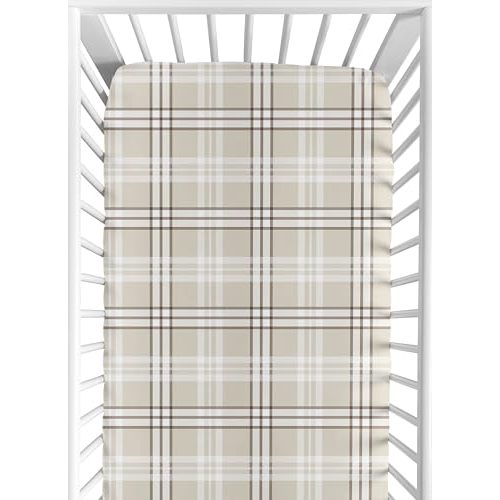 Sweet Jojo Designs Fitted Baby Crib Sheets (Tan Gingham Plaid) for Boys or Girls, Infant Nursery, Toddler Room - Standard Size (Taupe, Checkered, Classic, Tartan, Gender Neutral, Rustic, Farmhouse)
