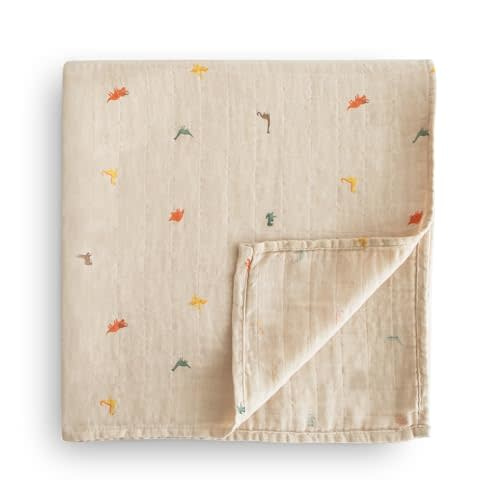 mushie Muslin Baby Swaddle Blanket | 100% Organic Cotton (Dinosaurs)