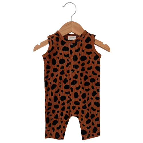 Organic Waffle Easy Romper, Black Spot
