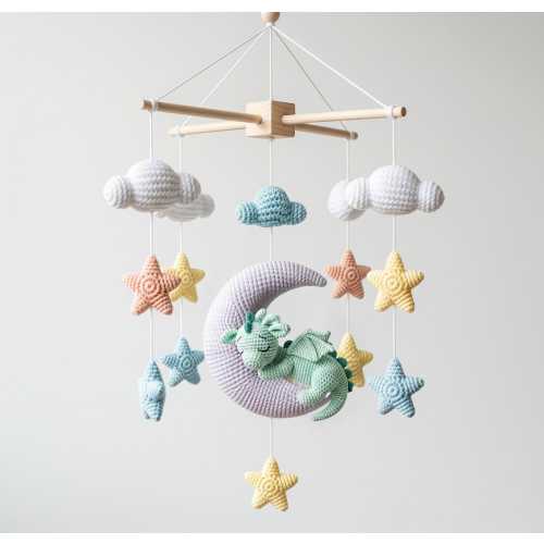 Personalized Crochet Baby Mobile, Nursery Decor, Fairy Dragon Amigurumi Crochet Mobile, Baby Shower Gift, Newborn Gift,Gift For Dragon Lover